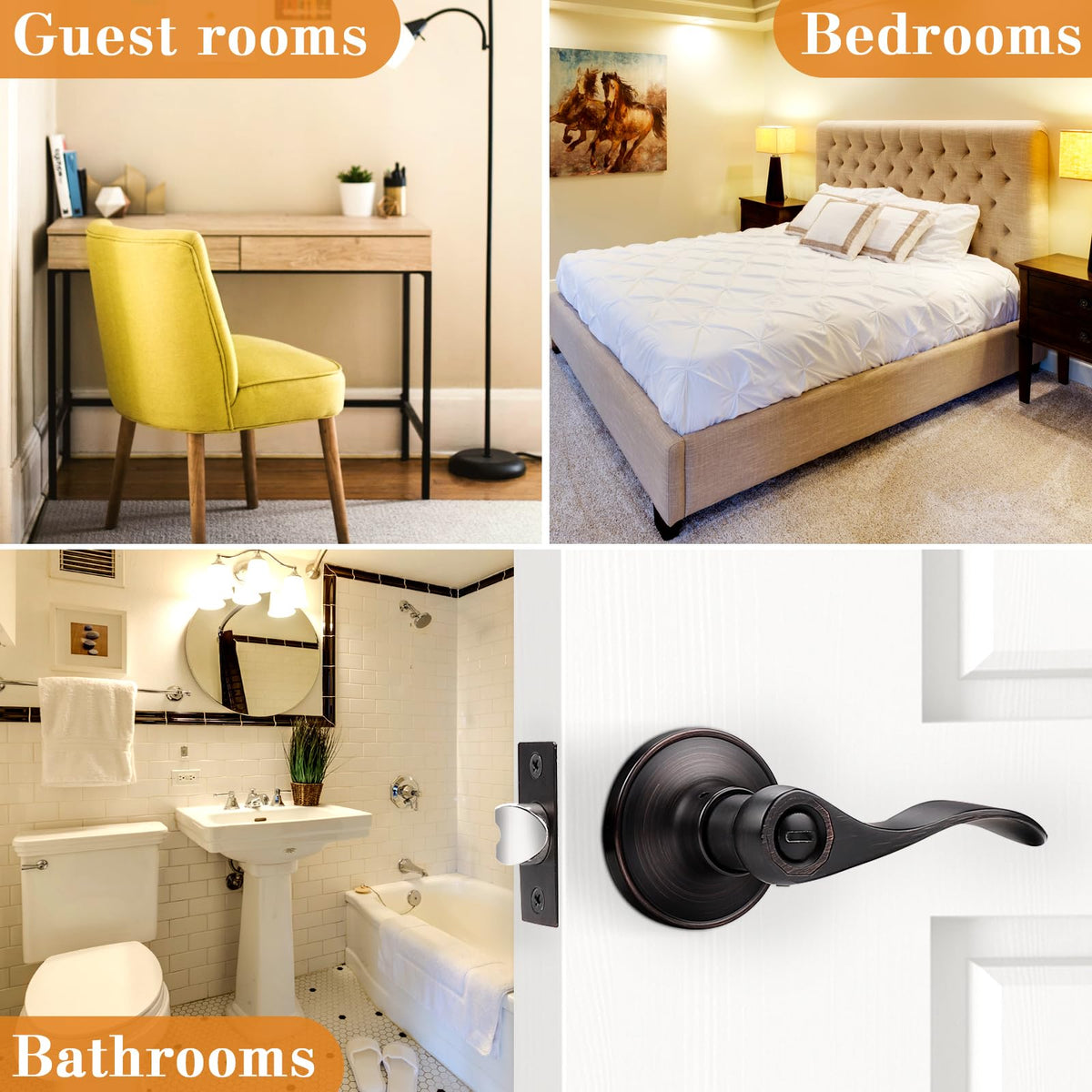 Wave Style Privacy Door Handles Interior Oil Rubbed Bronze Door Lever Lock Keyless Door Lockset Reversible Door