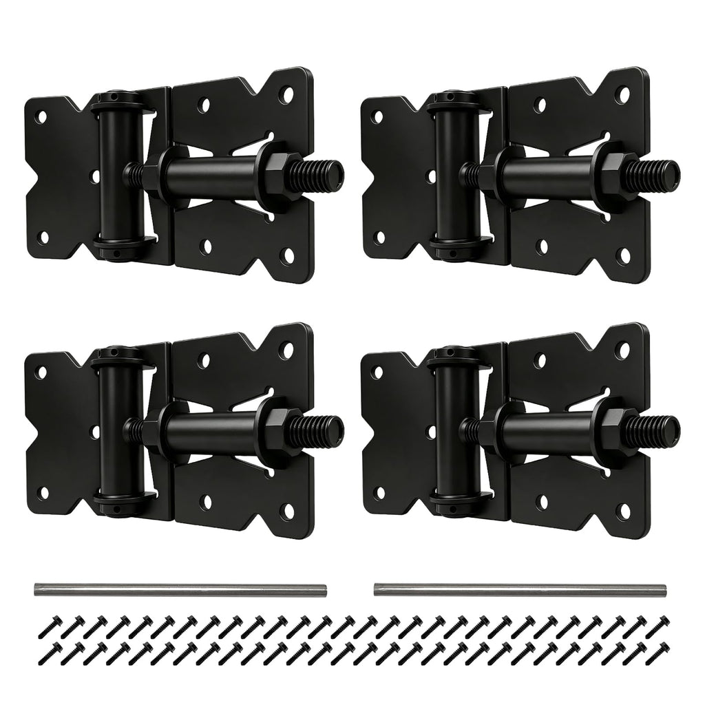 Adjustable Self-Closing Gate Hinges, Heavy Duty Vinyl Wood Fence Gate Hinges, Self Close Gate Hardware Kit for Wooden