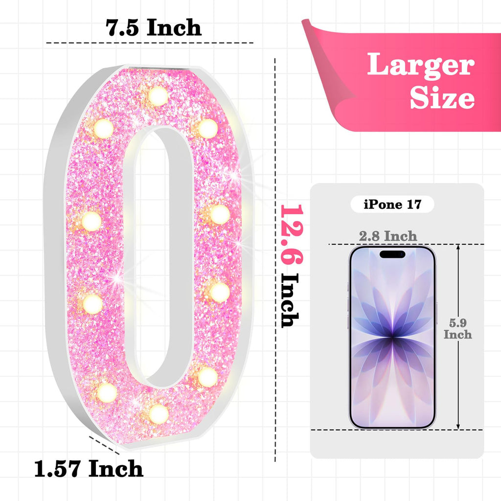 12.6 Inch Pink Marquee Light Up Numbers 13 for Party Decorations