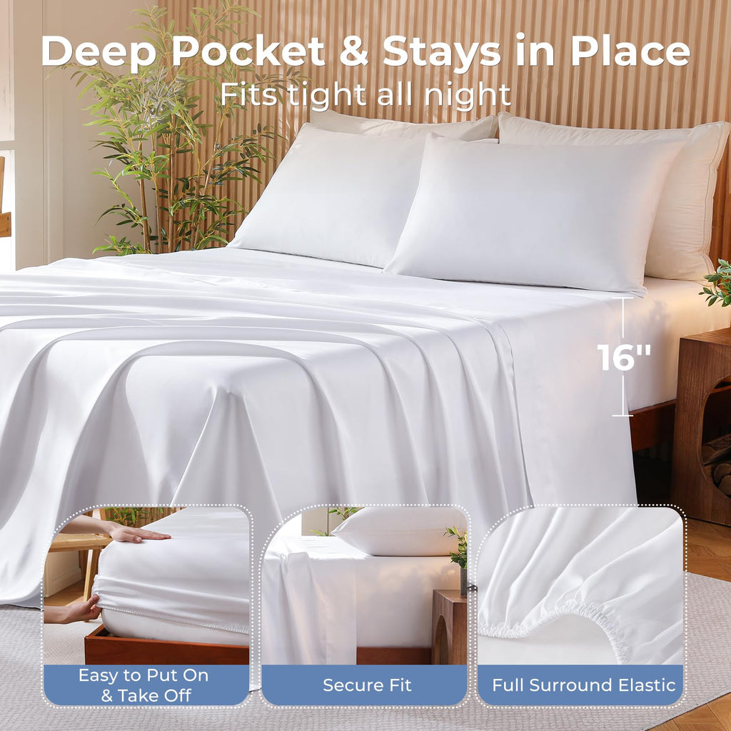 4-Piece Blend Rayon Derived from Bamboo Sheets Set, Cooling Bedding for Hot Sleepers, Breathable & Ultra