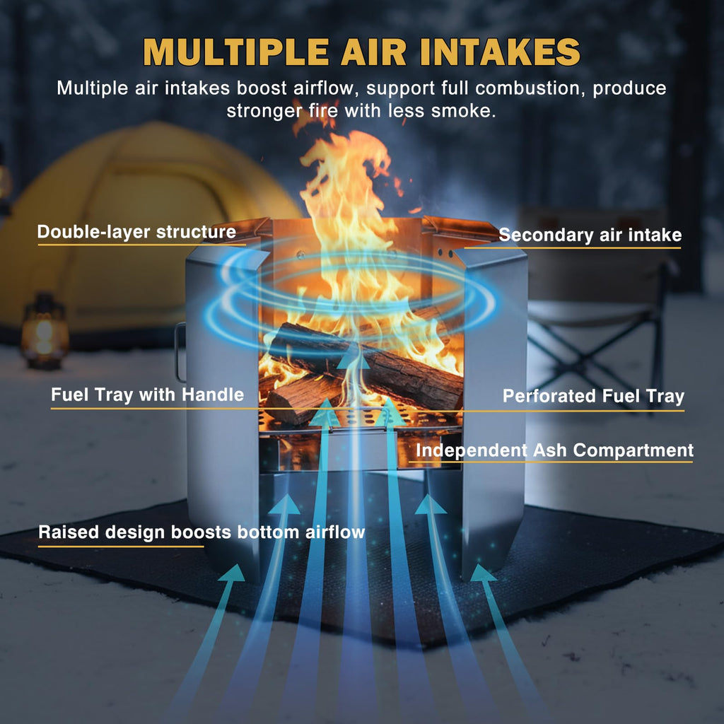 Foldable Smokeless Fire Pit, Portable Wood Burning Fire Pit for Camping & Backyard, Collapsible Stainless Steel
