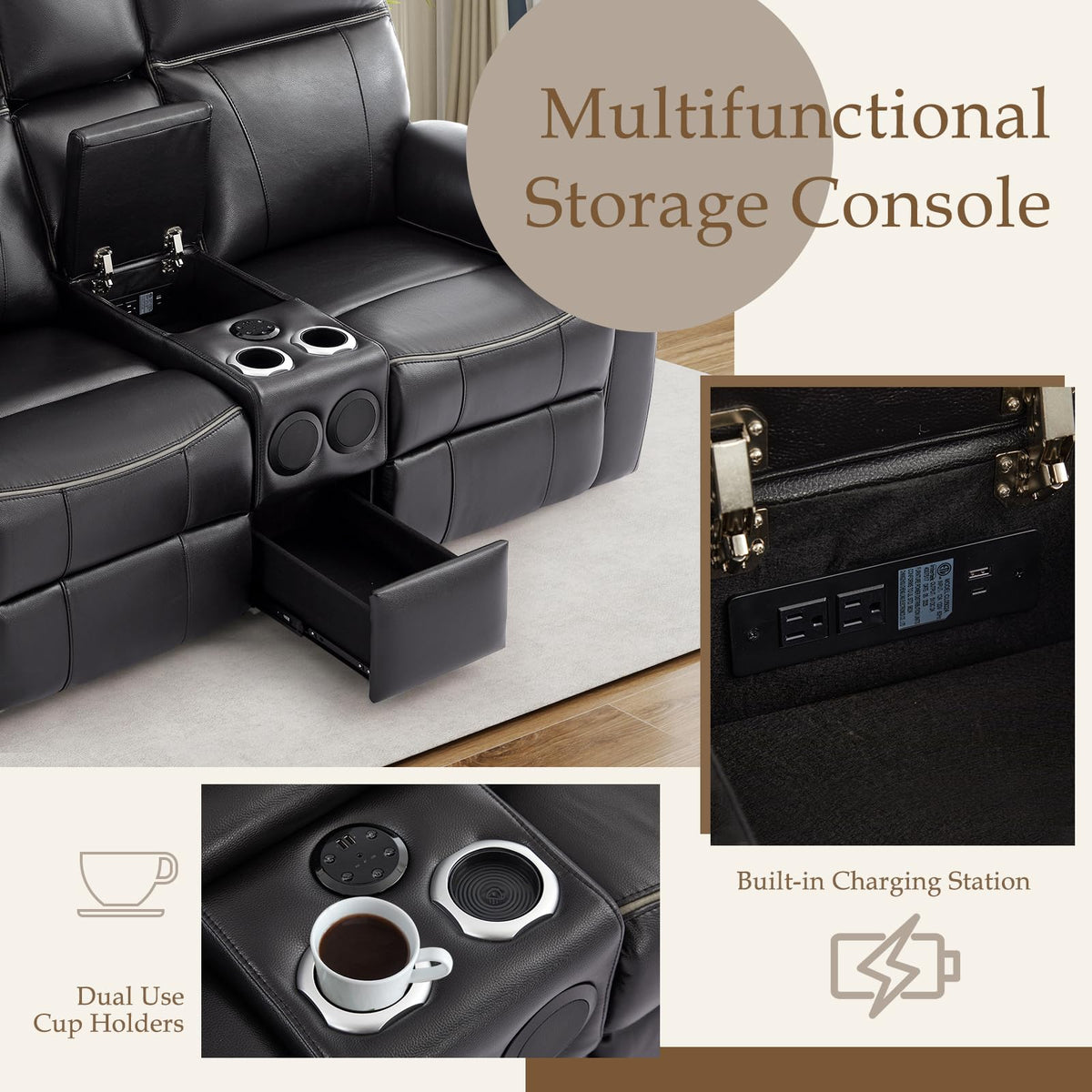 Power Reclining Loveseat with LED Reading Light/Storage Drawer