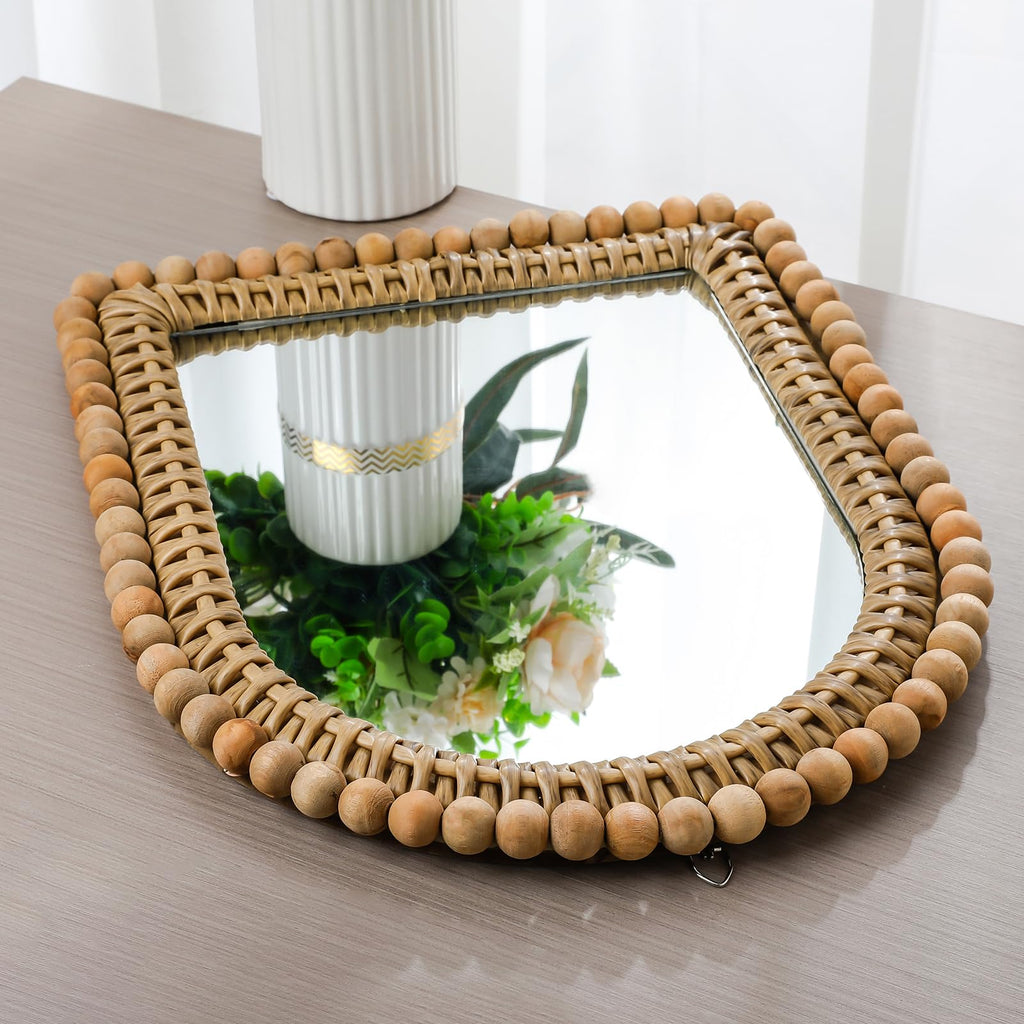 13 x 16 Inch Small Boho Rattan Arch Mirror for Wall Decor