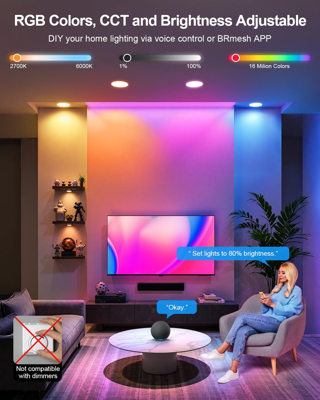 4 Inch Smart Recessed Lighting, Bluetooth RGB LED Recessed Light