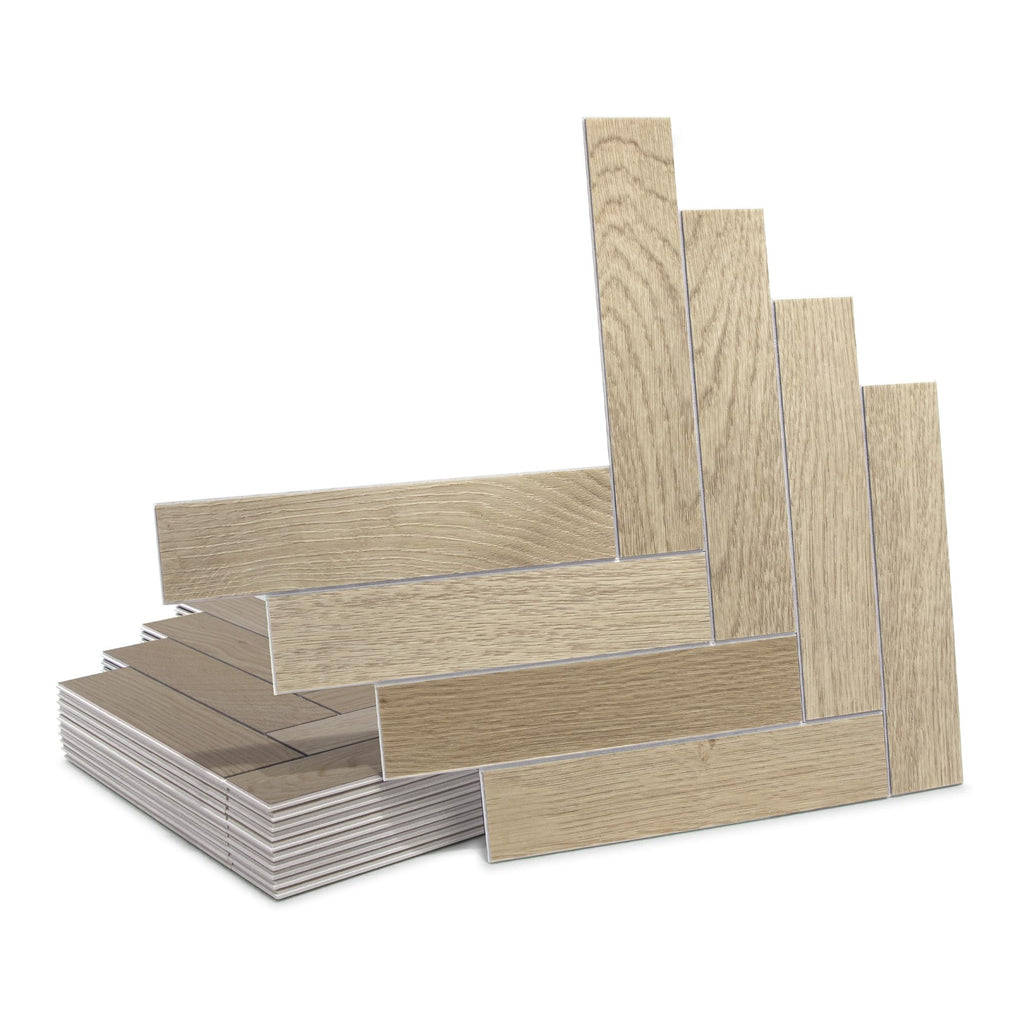 12-Pack Peel & Stick Floor Tile, Herringbone Warm Oak