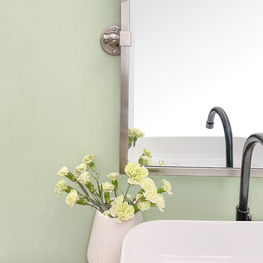 Pivot Mirror Brushed Nickel Tilt Rectangle Bathroom Mirror Tilting Metal Framed Beveled Vanity Mirrors, Overall 23.9