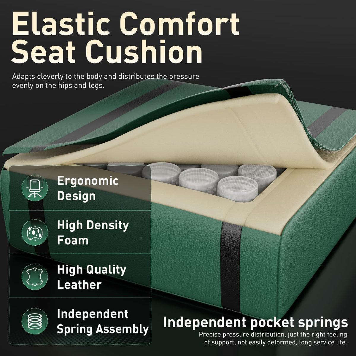 High Back Gaming Chair, USB Massage Lumbar Support, Black&Green