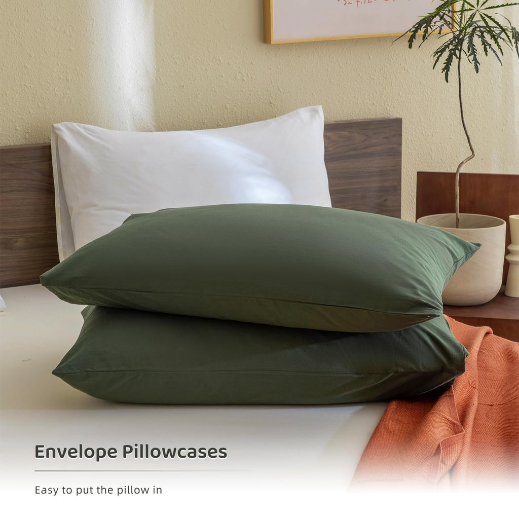 Cotton Olive Green Comforter Set, Dark Green Bedding Comforters Set Solid, 3 Pieces(1 Aesthetic Comforter and