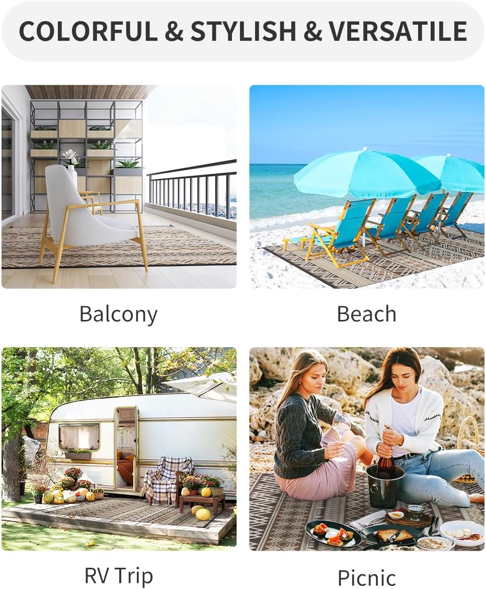 Outdoor Rug Carpet Waterproof-Patio Rug Mat Reversible RV Outdoor Camping Rugs Picnic Beach Mats Plastic Straw