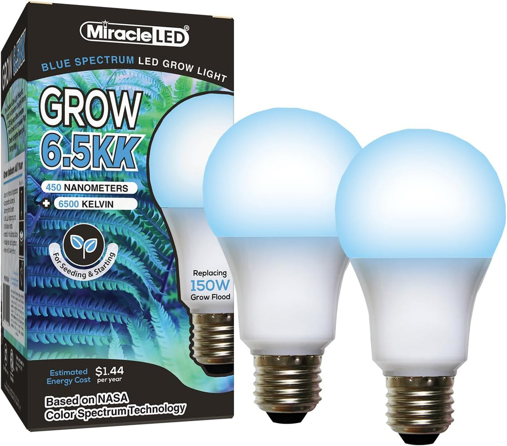 6.5K Indoor Grow Light Bulb - 6500K Blue Spectrum Grow Bulbs for Vegetables, Herbs, Hydroponics. (2-Pack)