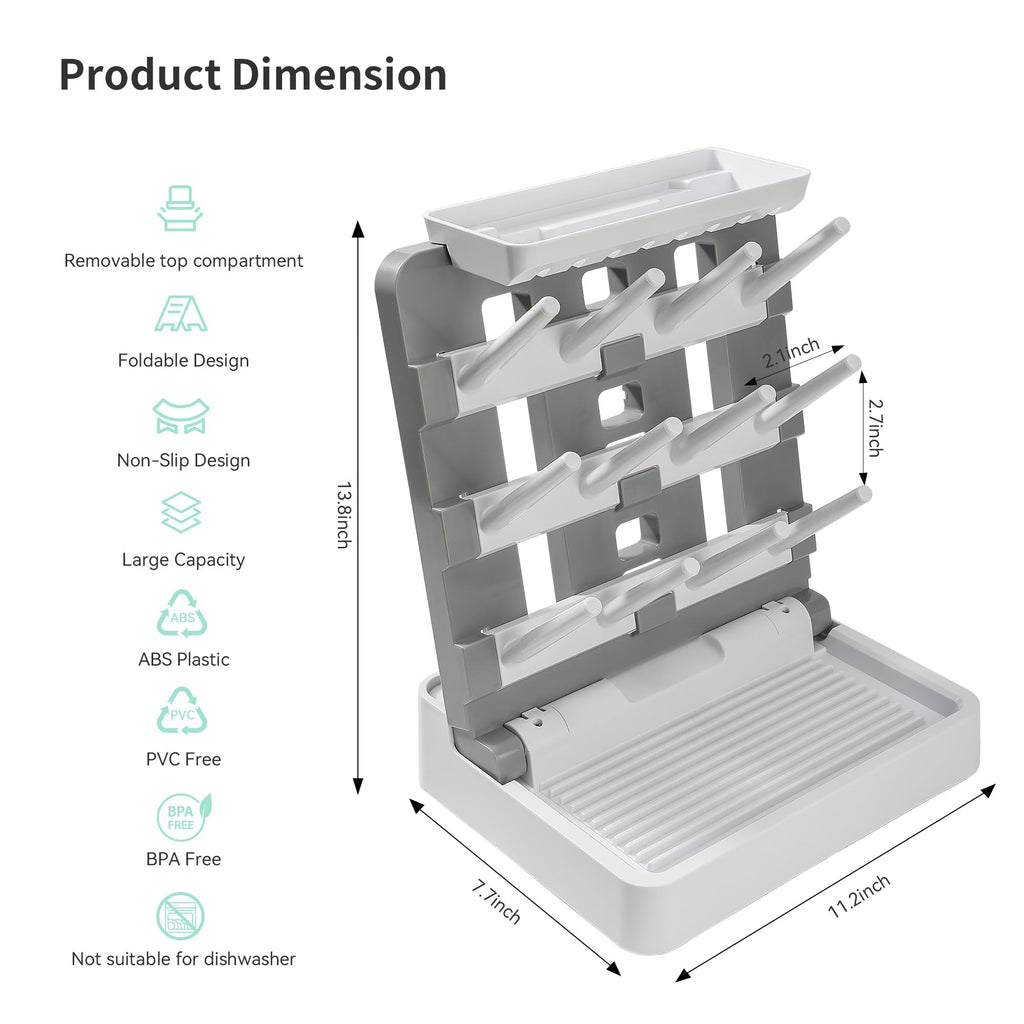 Baby Bottle Drying Rack, Vertical Standing Bottle Dryer Rack Holder-Space Saving Baby Bottle Drying Rack for
