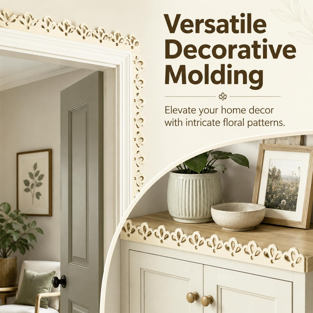 30 Pcs Scalloped Wood Trim, Floral Cutout DIY Wooden Molding, Unfinished Wood Trim Molding with Decorative Scallop