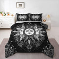Bohemian Black and White Bedding Set Full, Sun and Moon Comforter Set Boho Floral Paisley Down Comforter, Tribe Exotic
