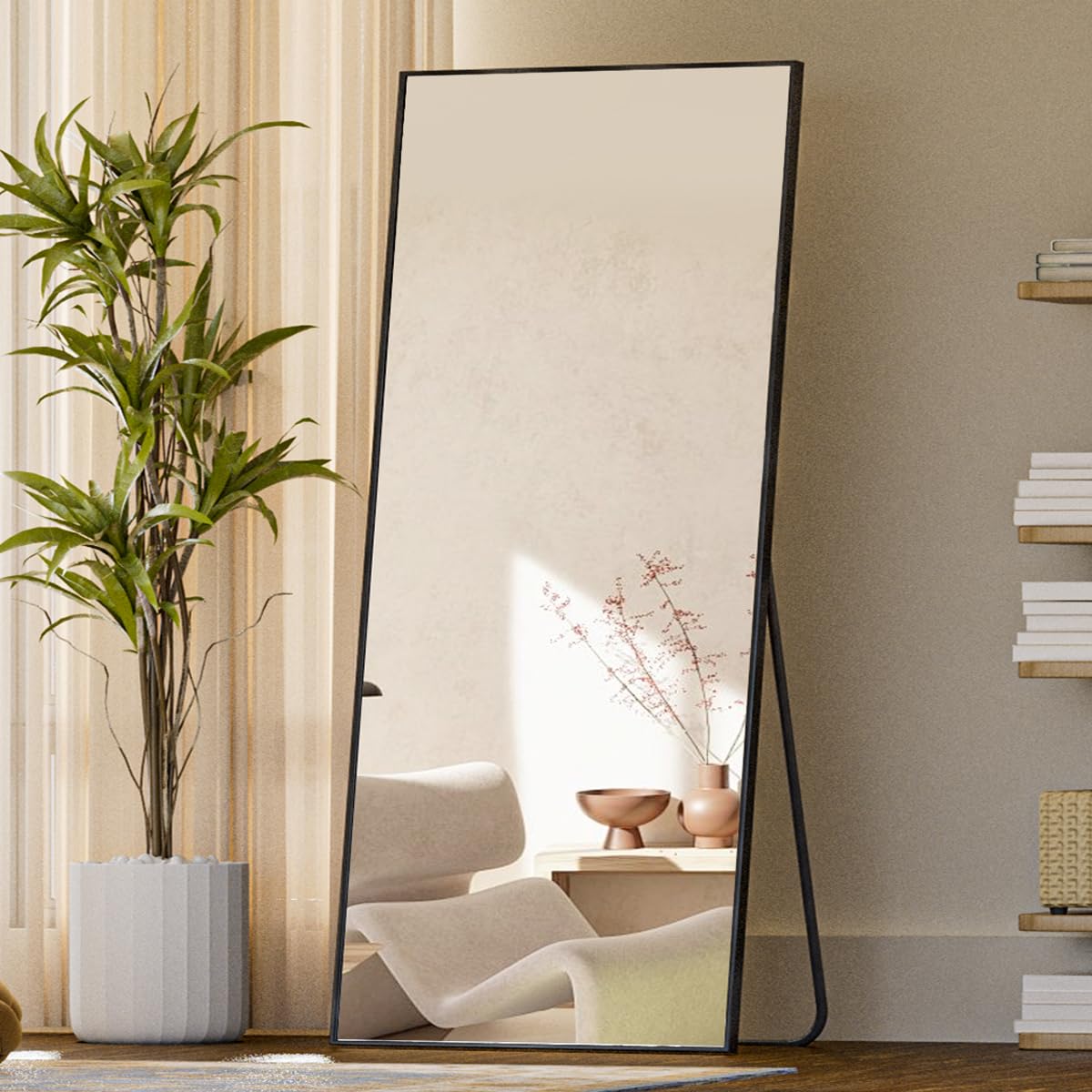 71"x26" Floor Mirror Full Length, Bedroom Floor Body Mirror with Stand, Large Black Mirror, Leaning, Standing or