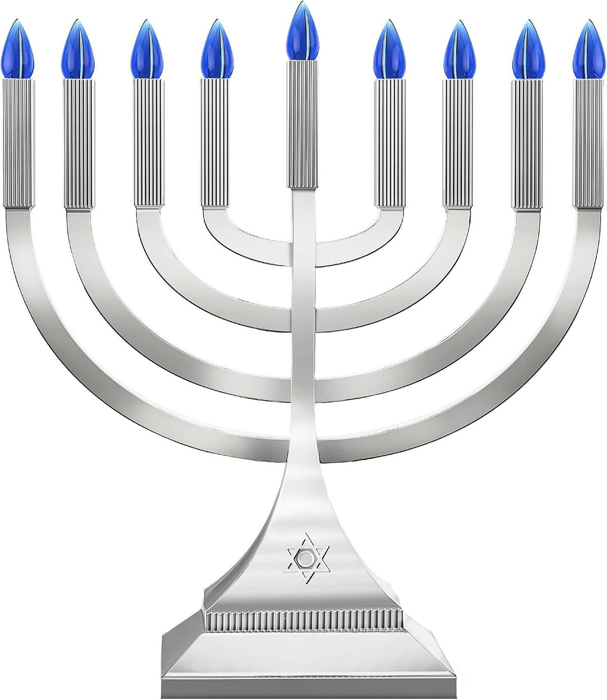 Zion Judaica 9" LED Hanukkah Medium Metallic Silver Battery or USB C Type Powered Flameless Chanukkah Candleholder - Set of 9
