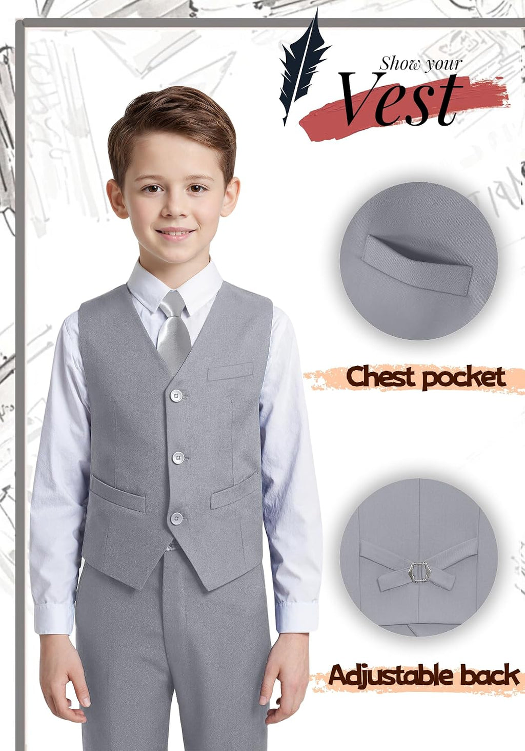 Boys Formal Suits Slim Fit Vest Pant Set for Kids Wedding Tuxedo