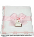 Baby Girl Blanket - Heirloom Collection - White with Pink Bows, 100% Cotton, in The USA (Crib: 30 x 51)