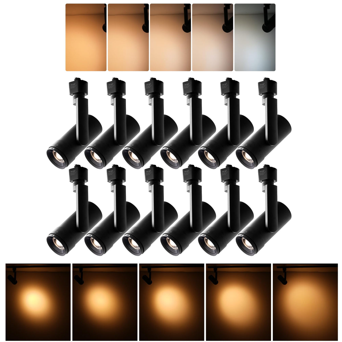 Zoomable LED Track Lighting Heads, 13.5W, Black, 12 Pack
