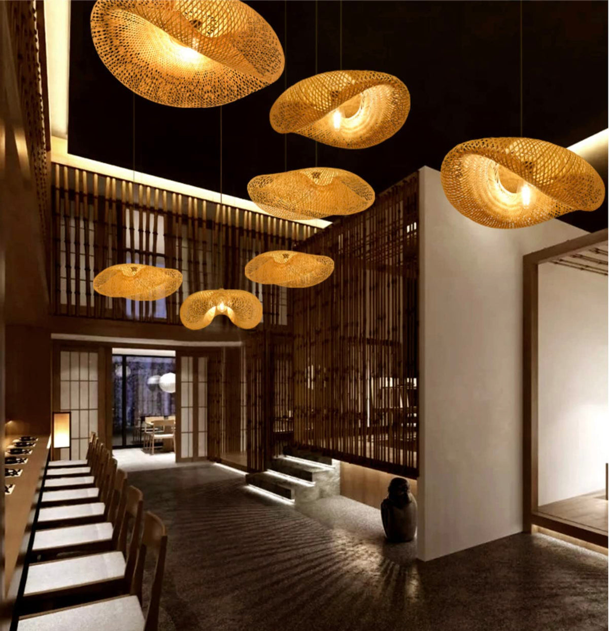 Folding Handwoven Bamboo Pendant Light Straw Hat Natural Bamboo Chandelier Ceiling Light Ceiling Lamp, Rural Style
