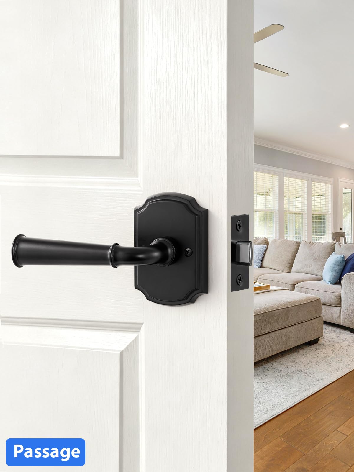 Door Handle Black Passage Door Lever, 1 Pack