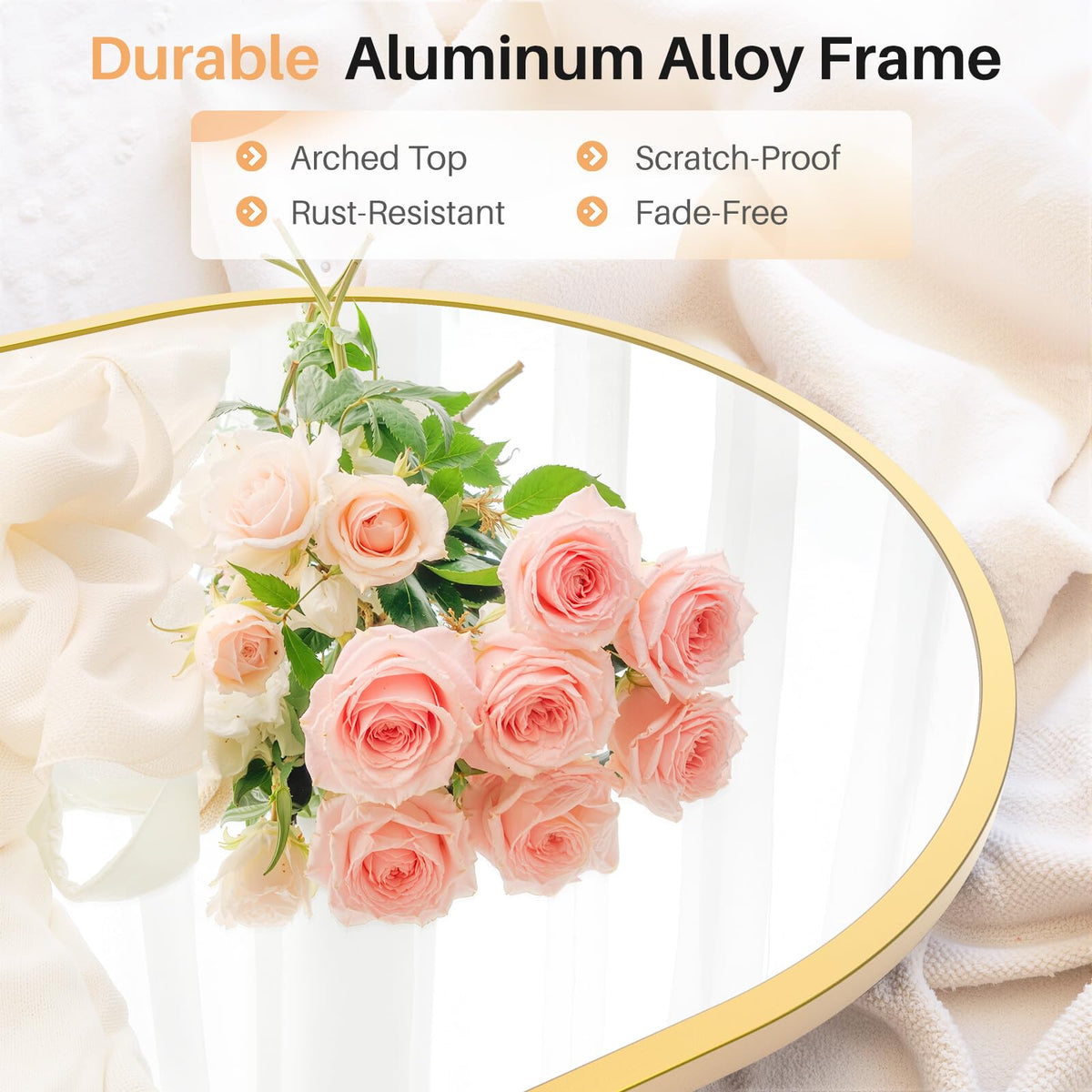 Bathroom Mirror for Wall, 36x24 Inch Arched Mirror, Matte Gold Metal Framed Bathroom Vanity Mirrors for Restroom