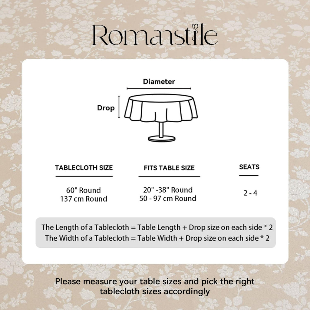 Waterproof Vinyl Tablecloth Round, 60 x 60 Inch, Rose Beige