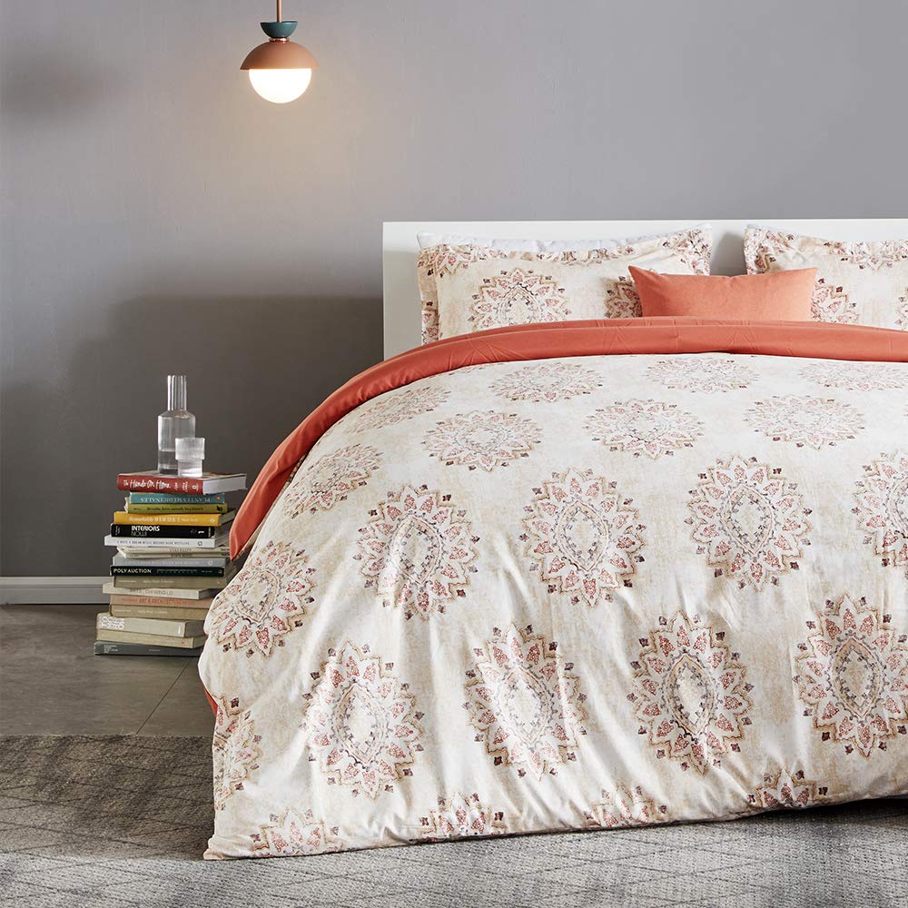 Bedding Duvet Cover Sets Printed Damask Pattern 120gsm Ultra Soft Zipper Closure Corner TiesDamask Beige, (104 X