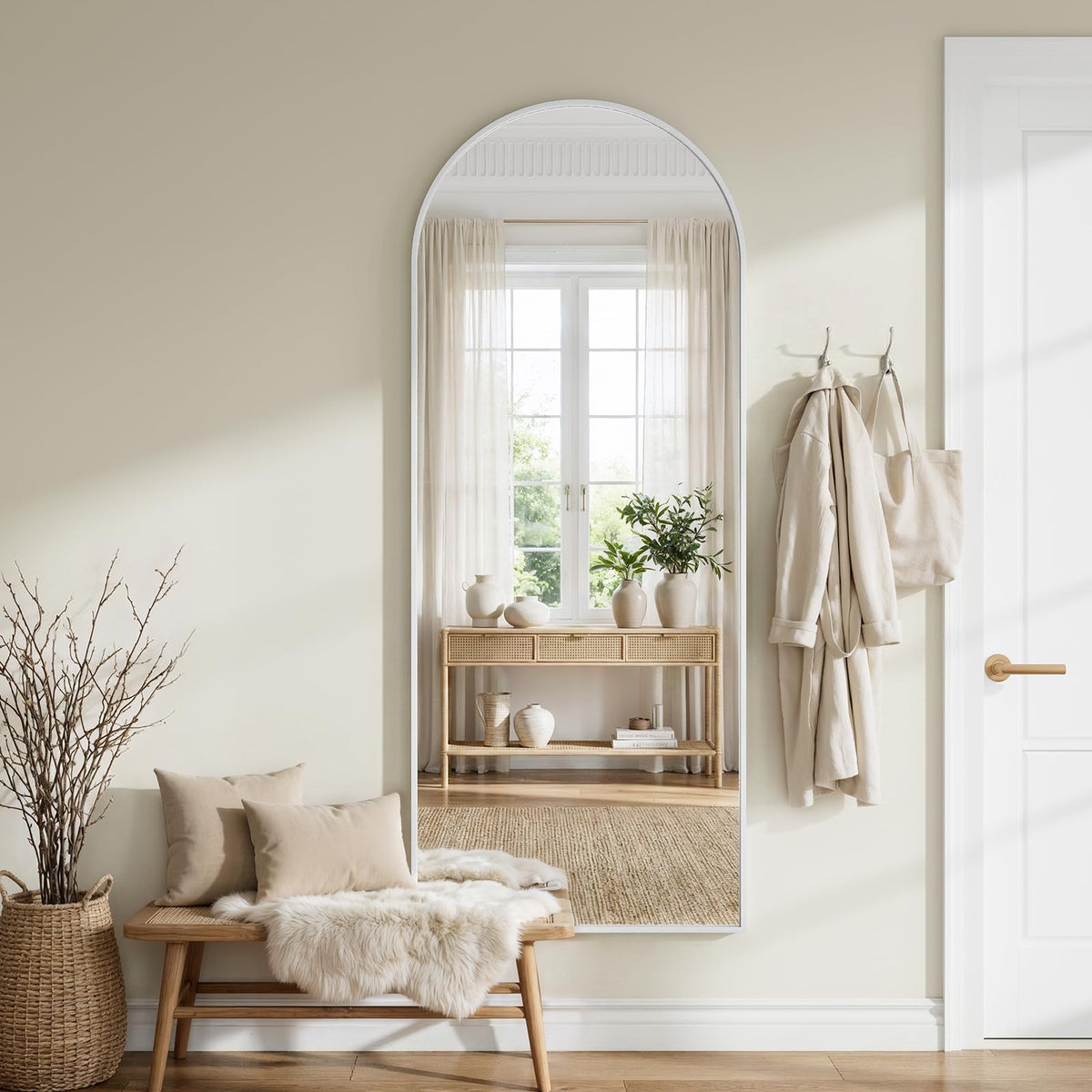Full Length Mirror - 57" x 20" Arched Floor Mirror/Wall Mounted Aluminum Alloy Frame Full Body Mirrors Living Room