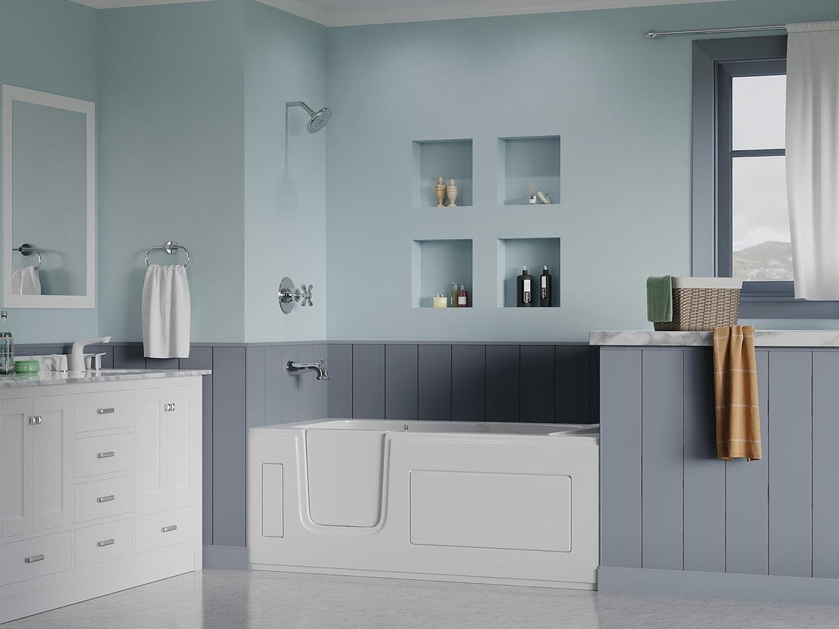 Walk-In Tub 60'' x 30'' Acrylic, Left Drain, Easy Step Low Threshold, Non-Slip Floor, Modern Chrome Details, Glossy