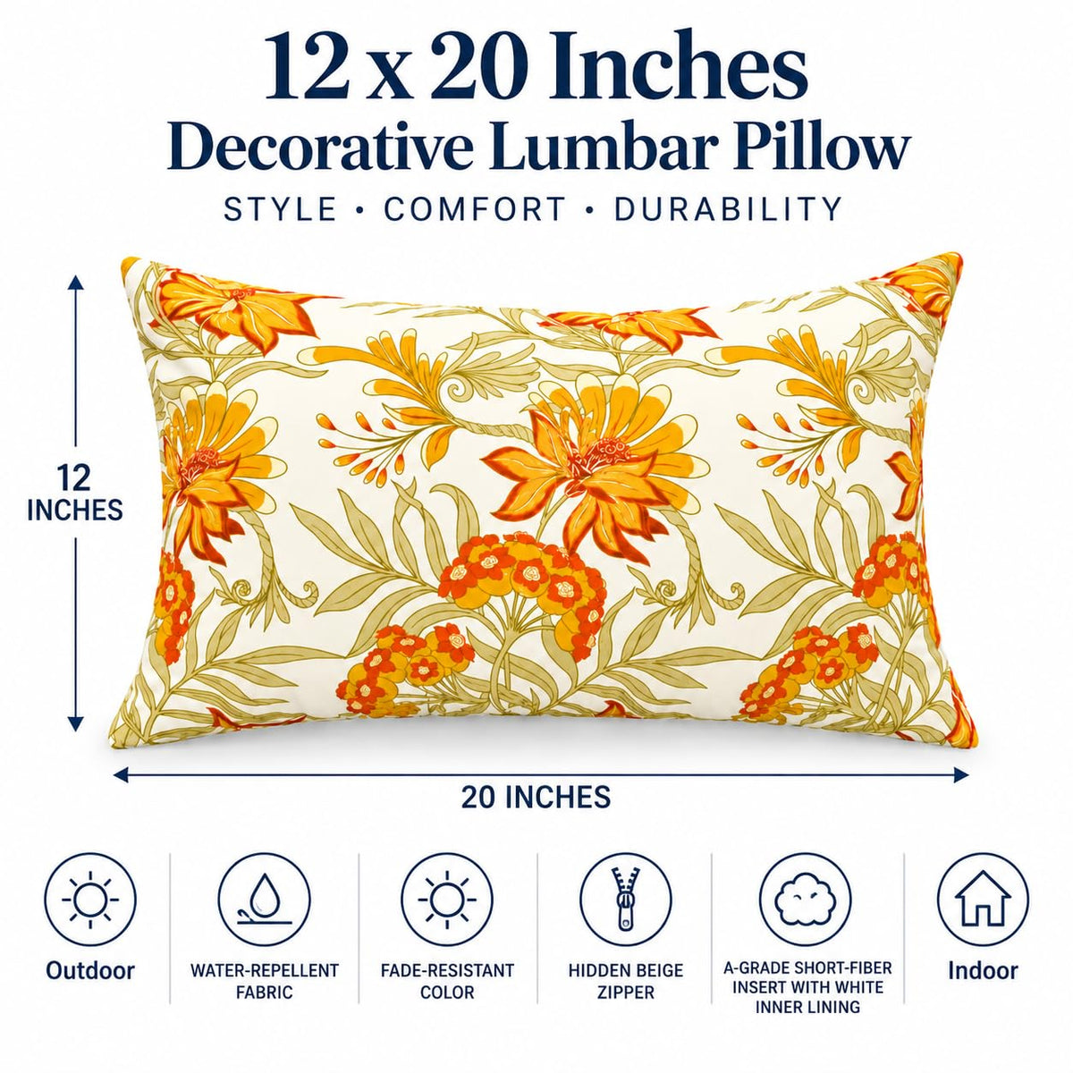 Outdoor Lumbar Pillows 12"x20" Waterproof Patio Pillows with Inserts