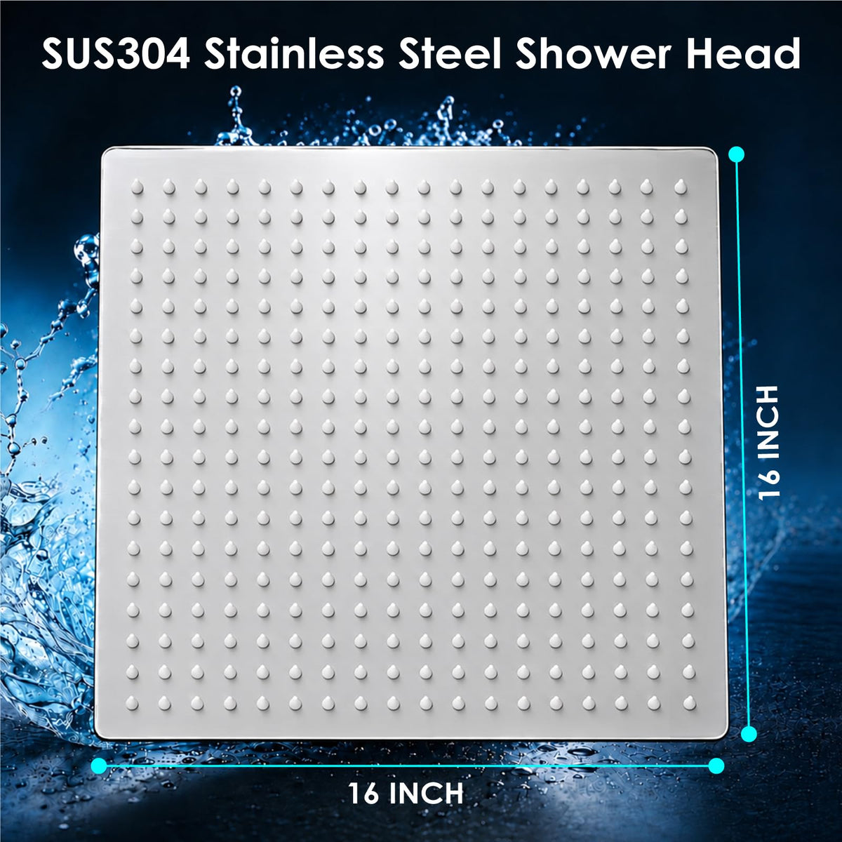 Square Rain Shower Head,High Pressure,Polish Chrome 16 Inch