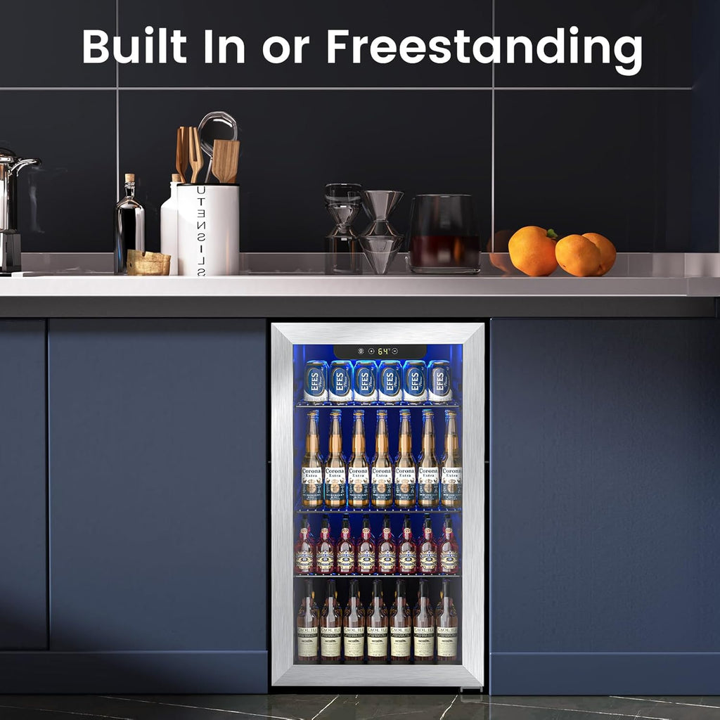Mini Fridge 130 Can Beverage Refrigerator Cooler, 3.2 Cu.Ft Drink Fridge forSoda Wine Beer