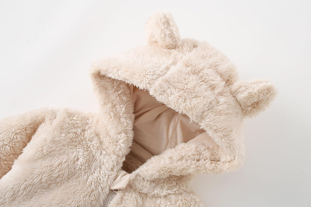 Toddler Boys Girls Hooded Fleece Jacket Teddy Coat Cute Bear Hoodie Zip Up Sherpa Winter Warm Outwear With Pocket Off