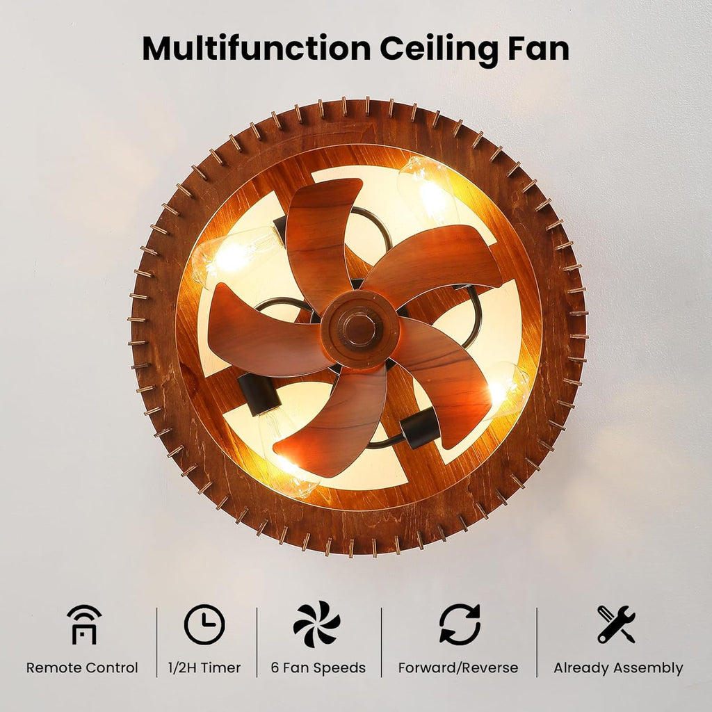 20" Flush Mount Caged Ceiling Fan with Light & Remote