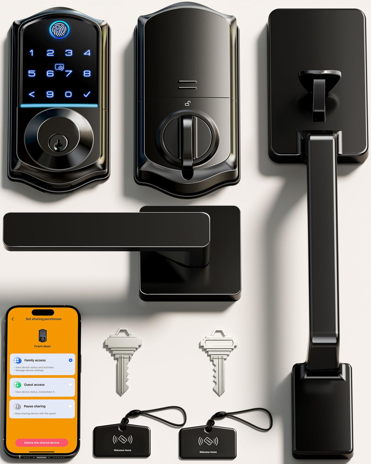 Fingerprint Smart Front Door Lock Set, Matte Black