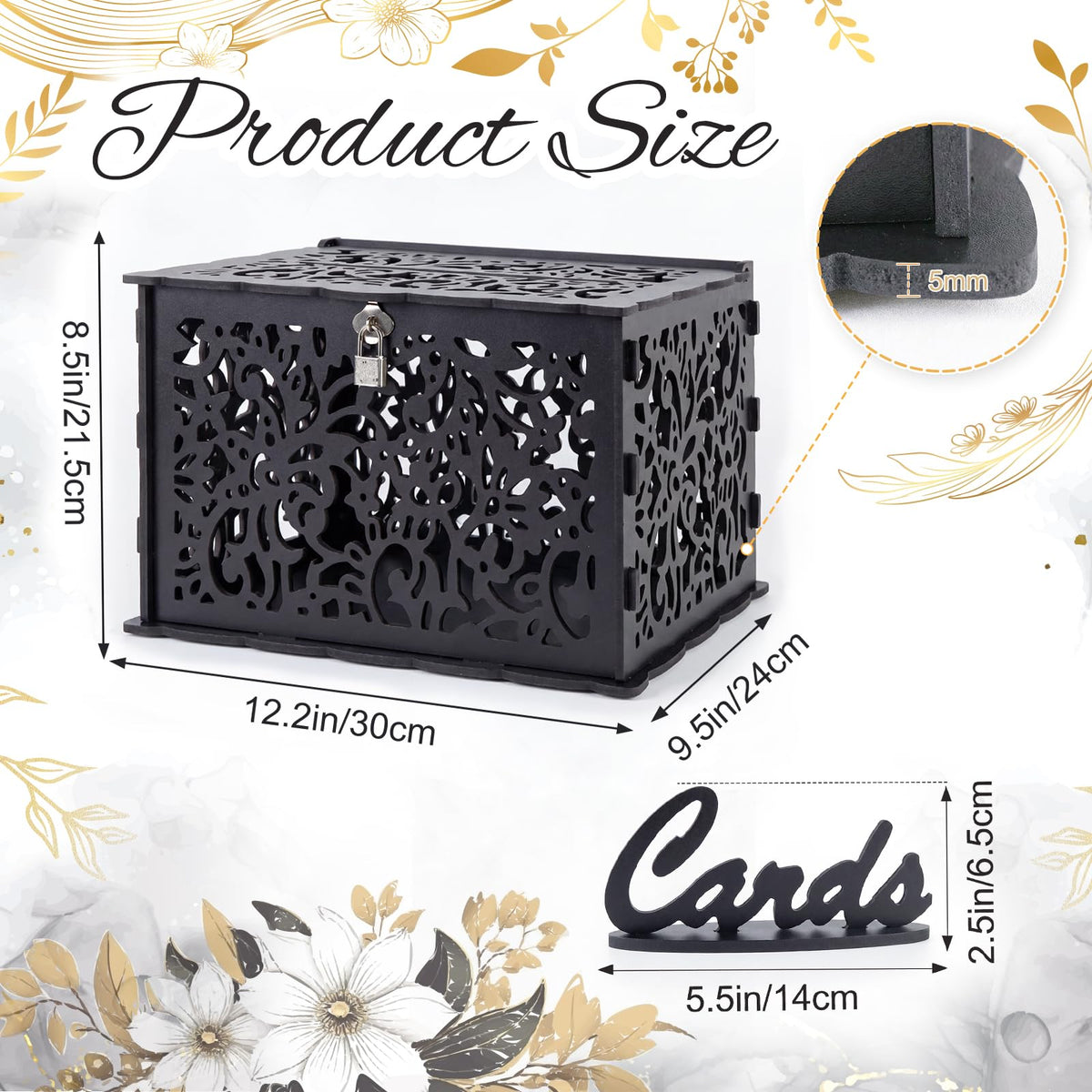 Black Wedding Card Boxes for Reception, PVC Gift Card Box for Wedding Decor
