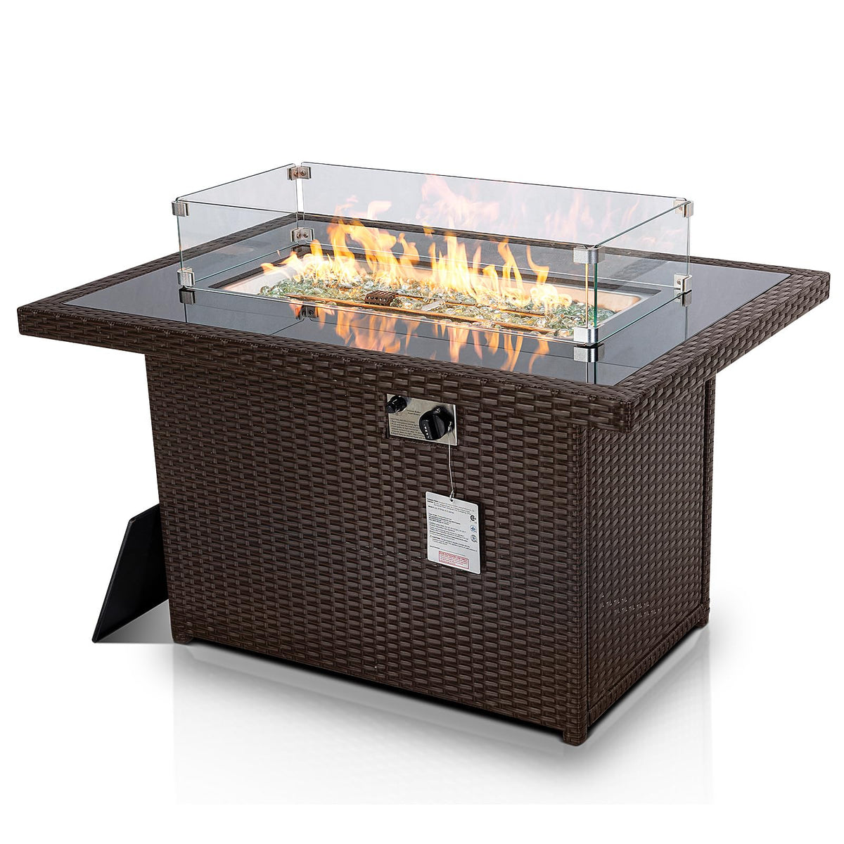 PE Wicker 43" Patio Outdoor Propane Fire Pit Table, Espresso