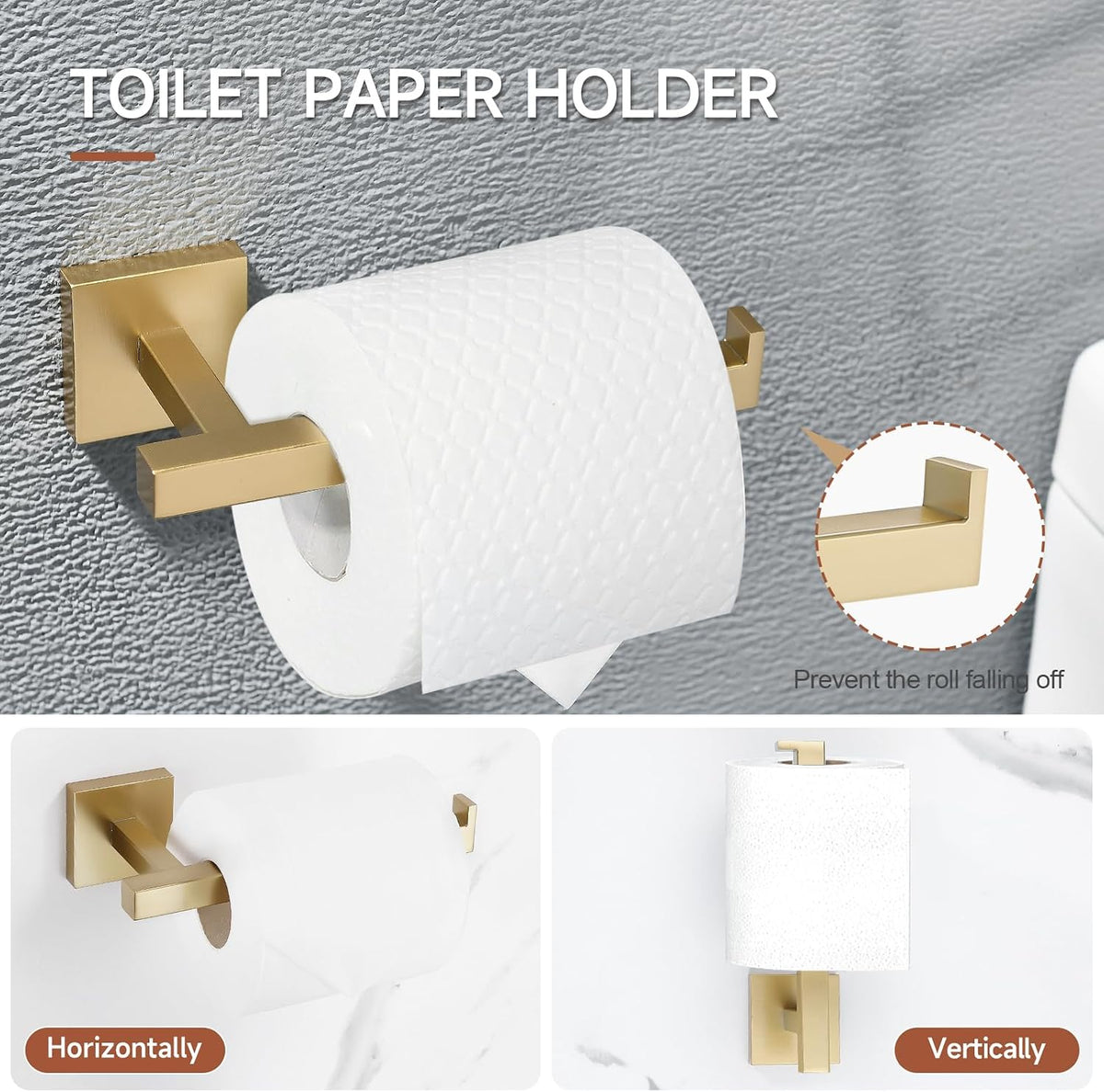 Brushed Gold Bathroom Hardware Accessories Set 10 Pieces, 23.6" SUS304 Stainless Steel Towel Bar Set Wall Mounted
