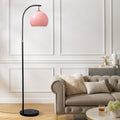 Inspired Arco Style Pink Arc Floor Lamp with Natural Marble Base, Mid Century Modern
