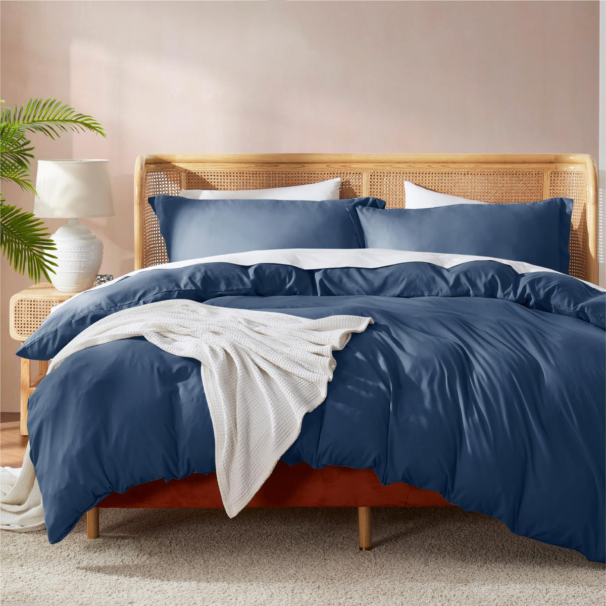 Navy Blue Duvet Cover Sets - Soft Double Brushed Duvet Cover, 3 Piece, with Button Closure