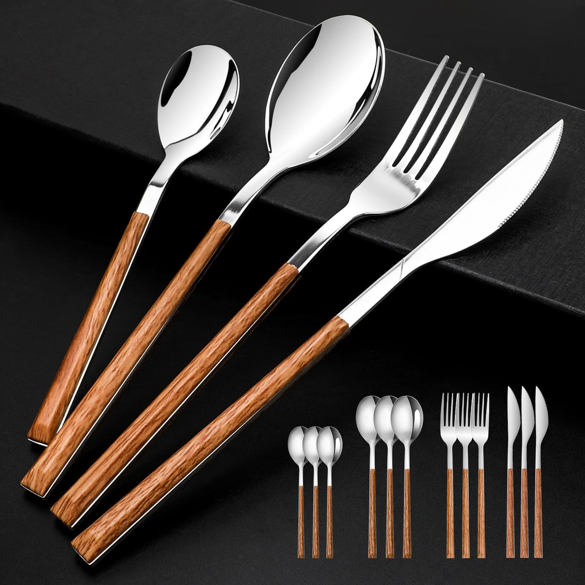 Stainless Steel Flatware Set for 4, Cutlery Utensils Set Include Knives/Forks/Spoons Service for 4, Mirror Polished