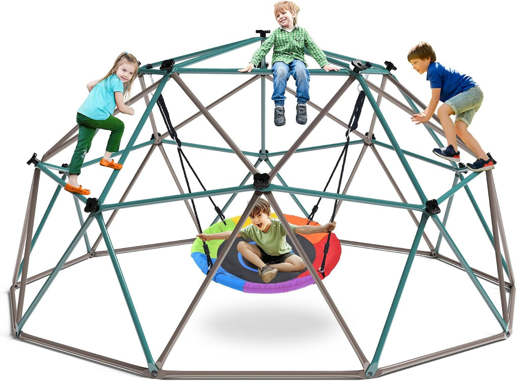 10 ft Climbing Dome Swing Set with Saucer Swing for Kids Outdoor