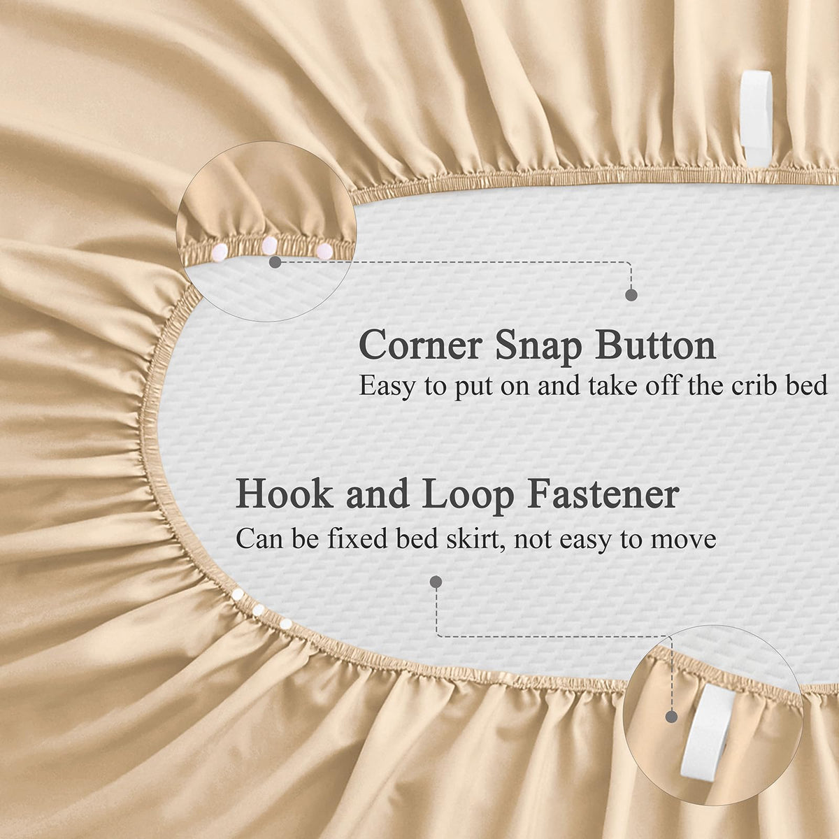 2-Piece Set Satin Crib Sheets & Crib Bed Skirt, Beige