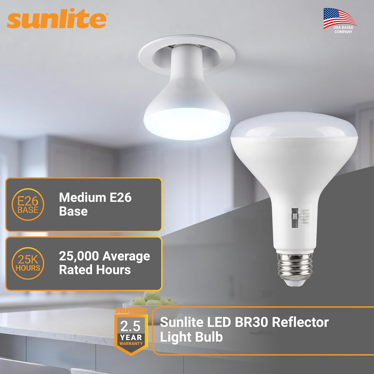 LED BR40 Reflector Light Bulb, 12 Watt (75W Equivalent), 1000 Lumens, 5 CCT Selectable (27K/30K/35K/40K/50K), 90 CRI