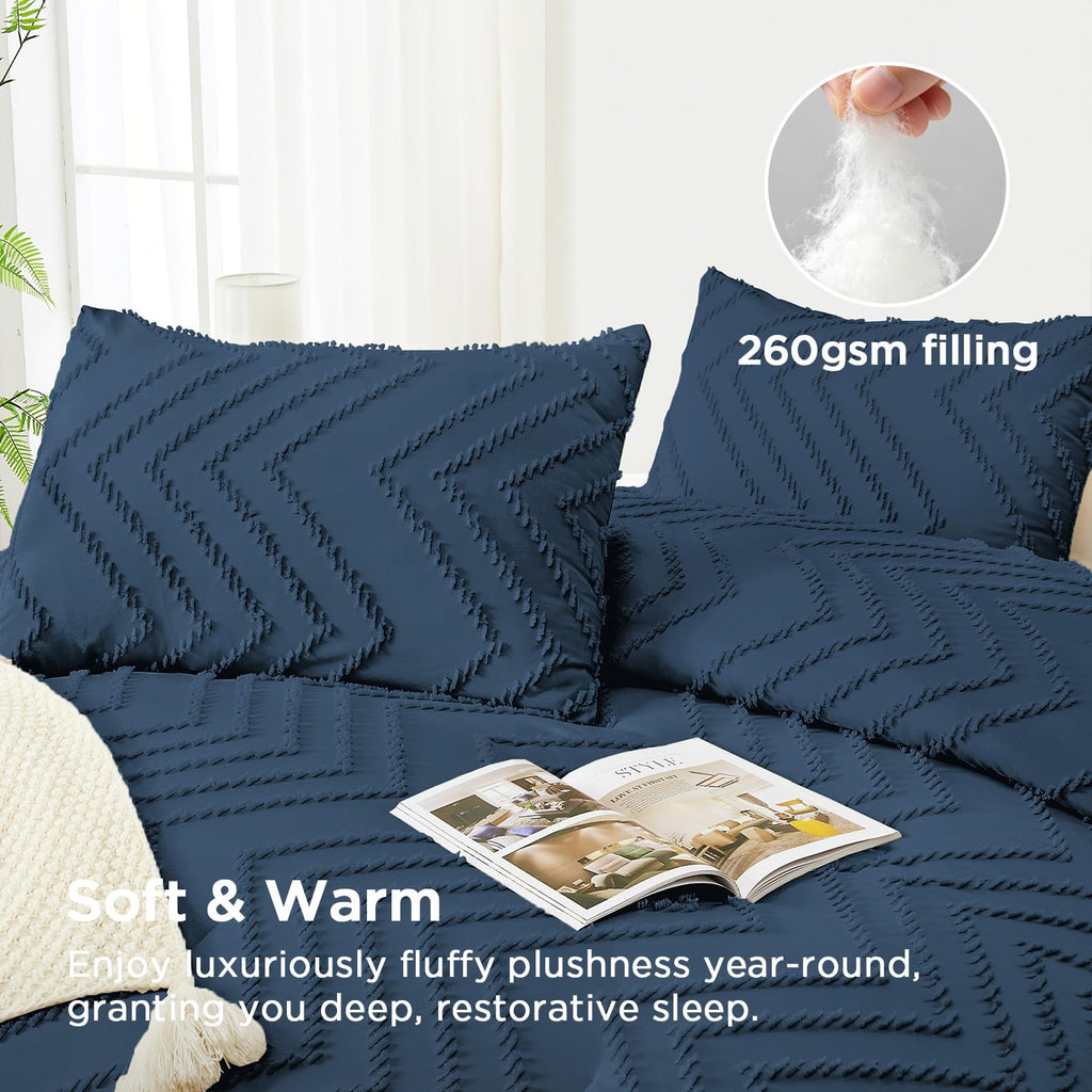 Navy Blue Comforter Set, 3 Pieces Soft Bedding Set