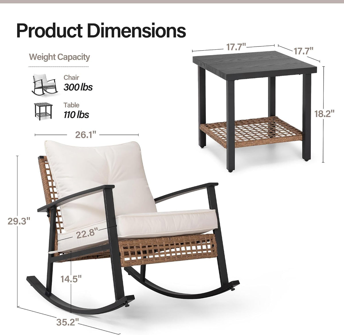 3 Piece Rocking Patio Bistro Set, Outdoor Bistro Sets Wicker Patio Furniture Rocking Chairs Sectional Couch and
