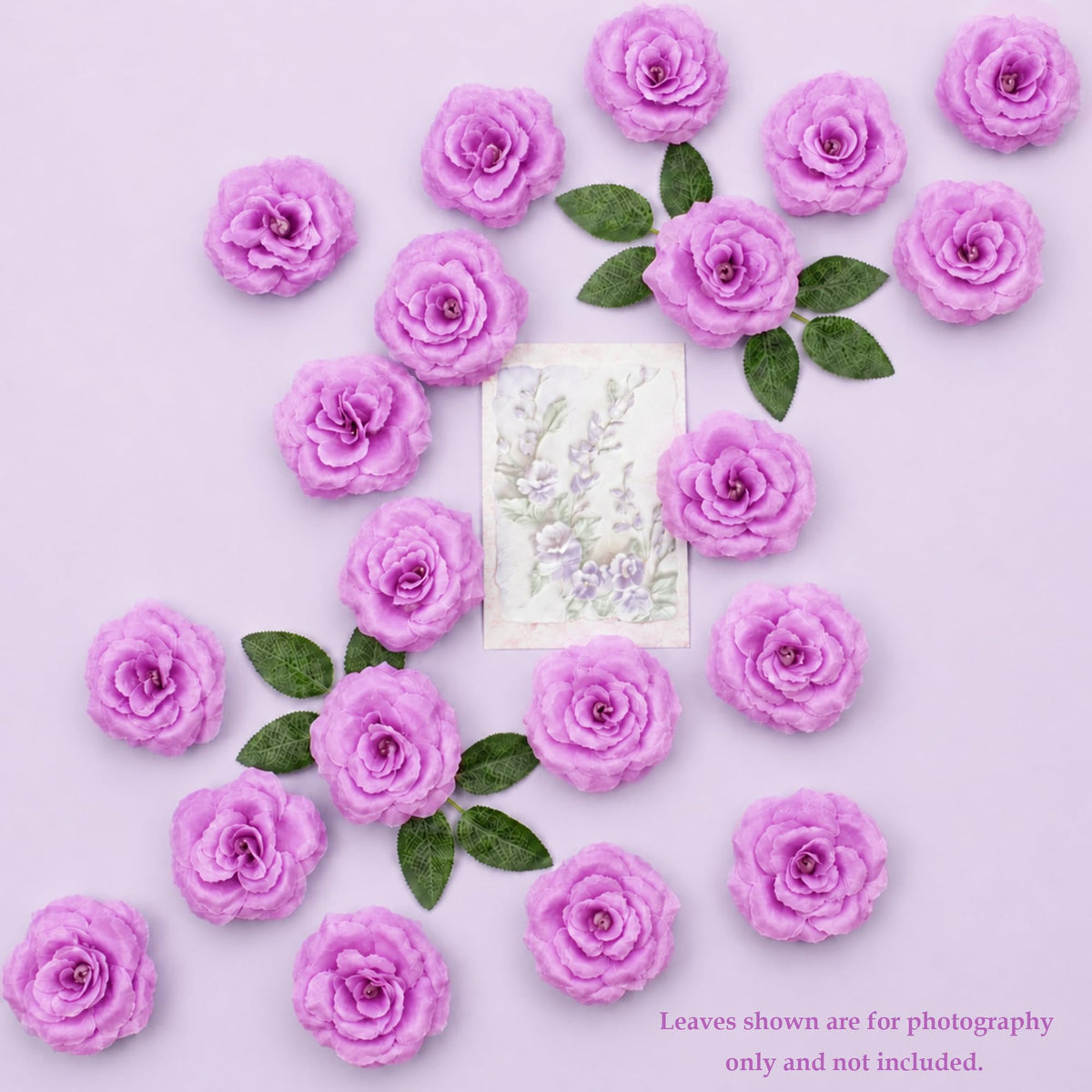 Rose Artificial Flower, 50Pcs Light Purple Rose Head Flower Bulk with Stem