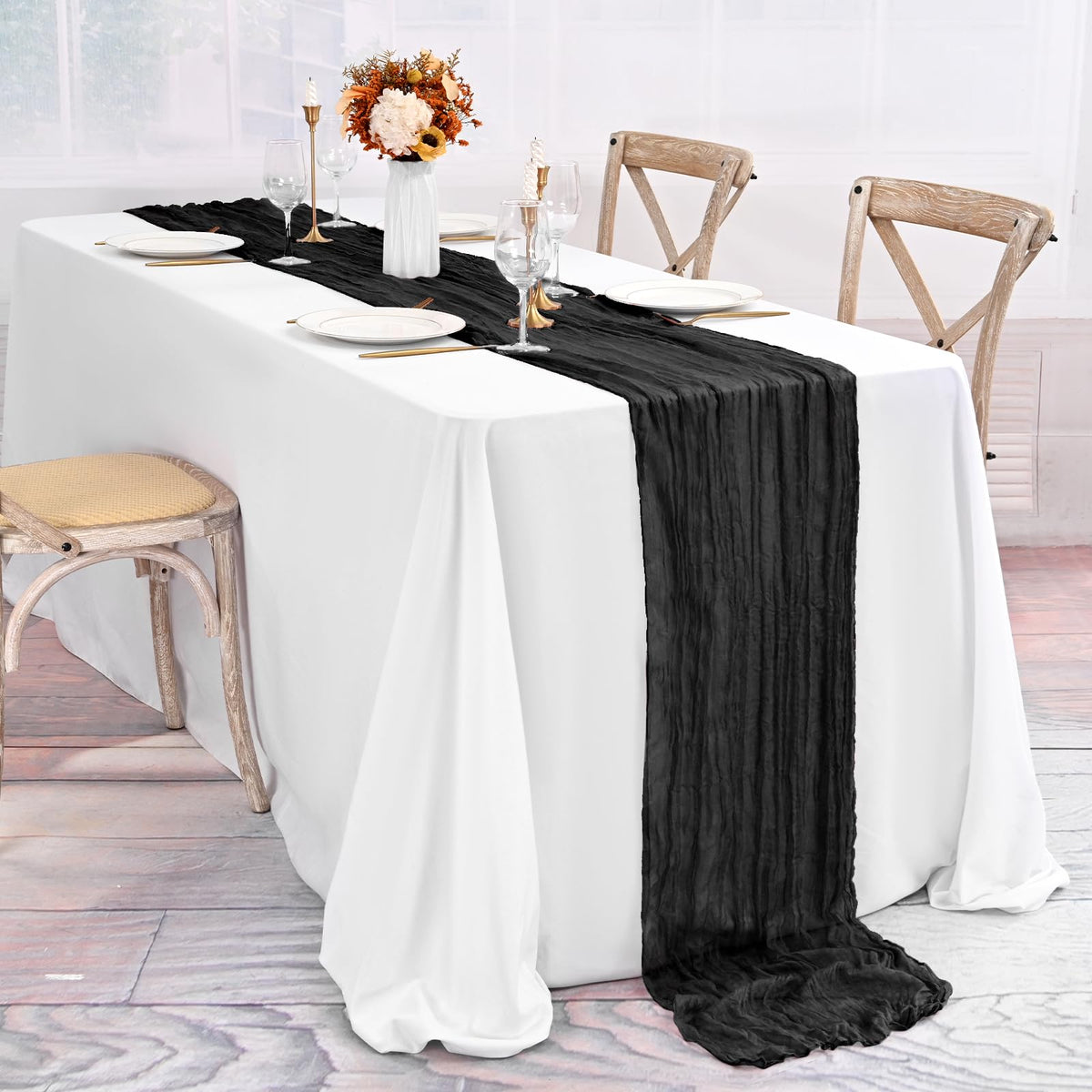10 Pack Black Table Runner 10Ft Cheesecloth Table Runner Boho Gauze Table Runners Romantic Long Sheer Fabric Cheese