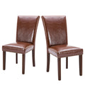 Upholstered Parsons Dining Chairs Set of 2, PU Leather Dining Room Kitchen Side Chair with Nailhead Trim and Wood