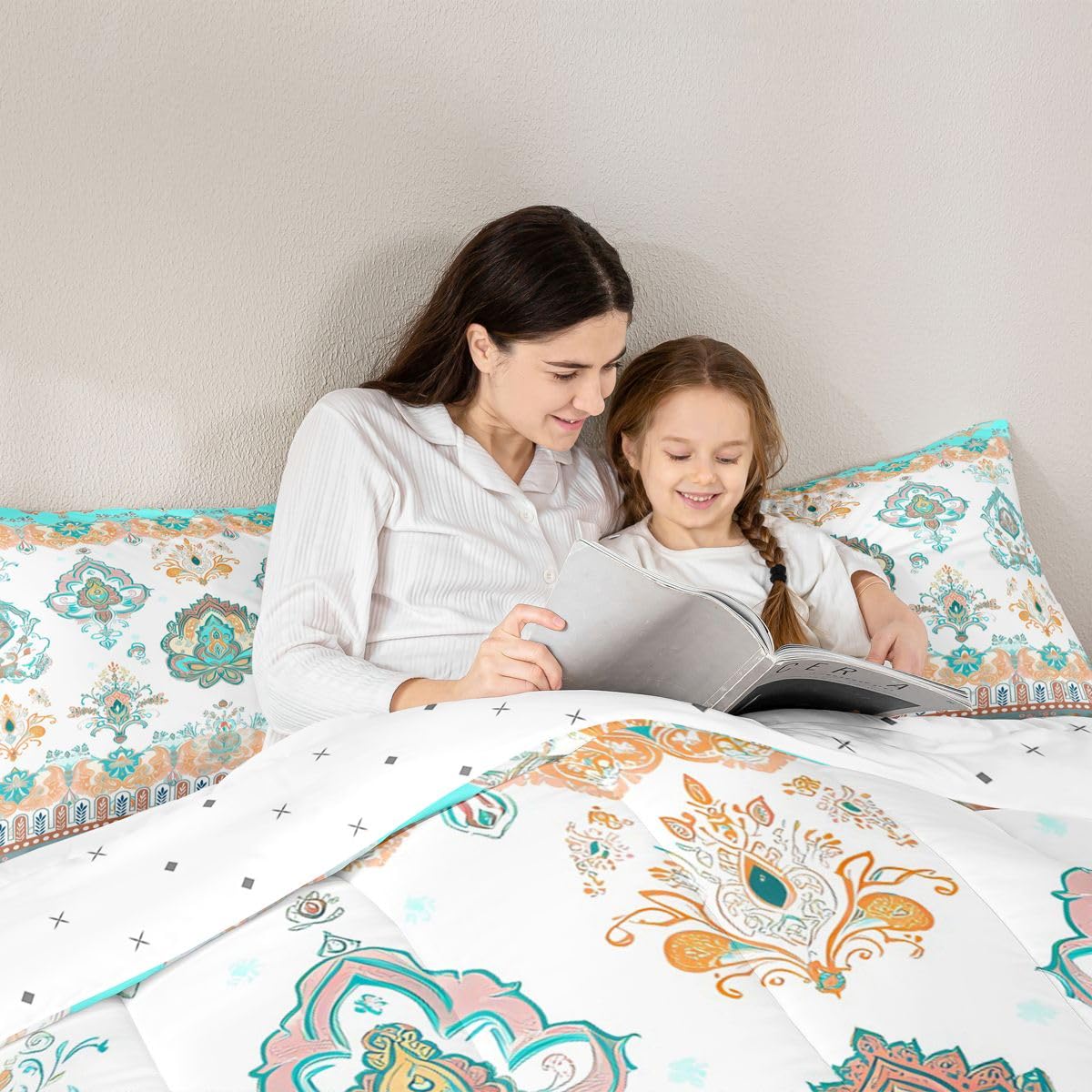Exotic Duvet Insert Bohemian Flower Bedding Set King for Girls Women, Tribe Aztec Exotic Paisley Comforter Set Rustic